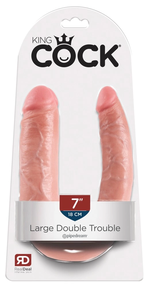 Podwójne dildo do masturbacji pochwy wykonane z silikonu w kolorze beżowym King Cock 43 cm