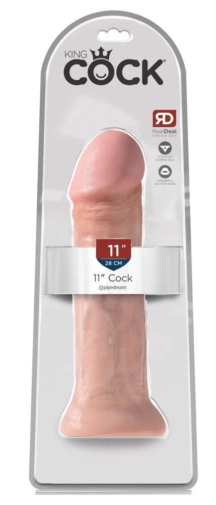 Realistyczne dildo do masturbacji wykonane z beżowego silikonu z przyssawką King Cock 28 cm