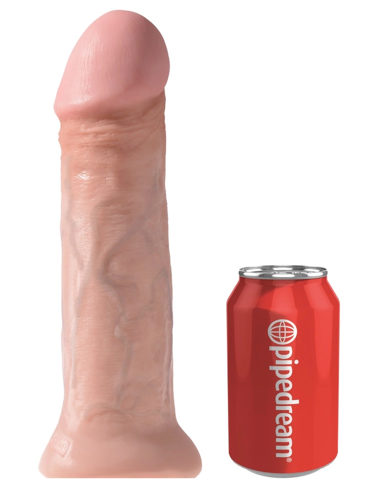 Realistyczne dildo do masturbacji wykonane z beżowego silikonu z przyssawką King Cock 28 cm