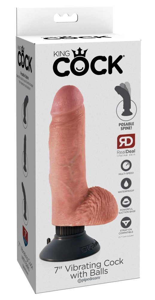 Wibrator beżowy realistyczny silikonowy do masturbacji pochwy King Cock Vibr balls

