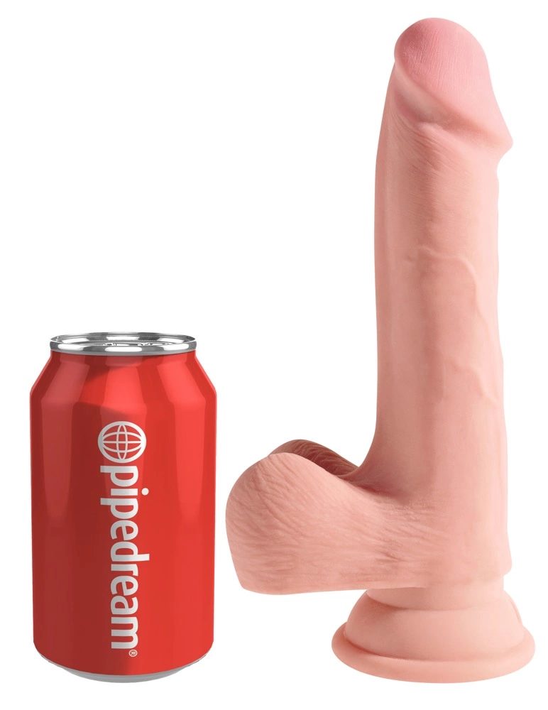Realistyczne dildo z jądrami do masturbacji wykonane z TPE w kolorze beżowym z przyssawką King Cock Plus 19 cm
