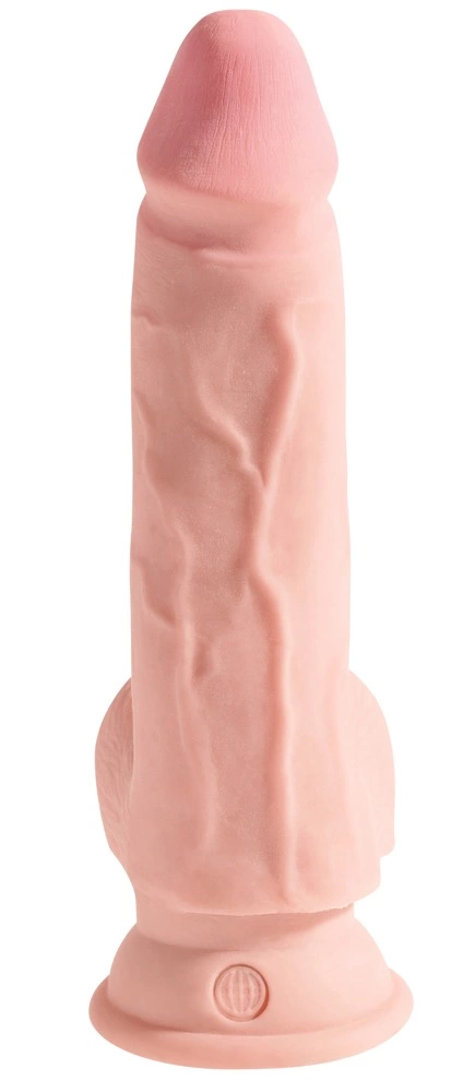Realistyczne dildo z jądrami do masturbacji wykonane z TPE w kolorze beżowym z przyssawką King Cock Plus 19 cm