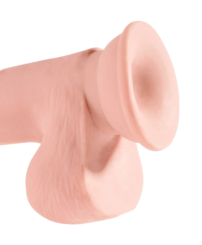 Realistyczne dildo z jądrami do masturbacji wykonane z TPE w kolorze beżowym z przyssawką King Cock Plus 19 cm