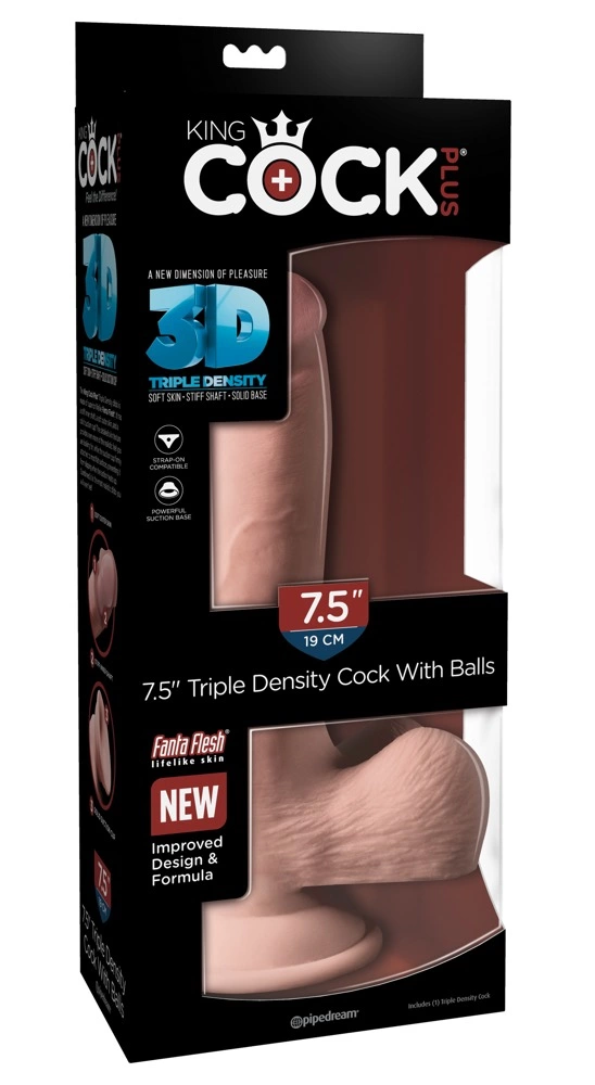 Realistyczne dildo z jądrami do masturbacji wykonane z TPE w kolorze beżowym z przyssawką King Cock Plus 19 cm