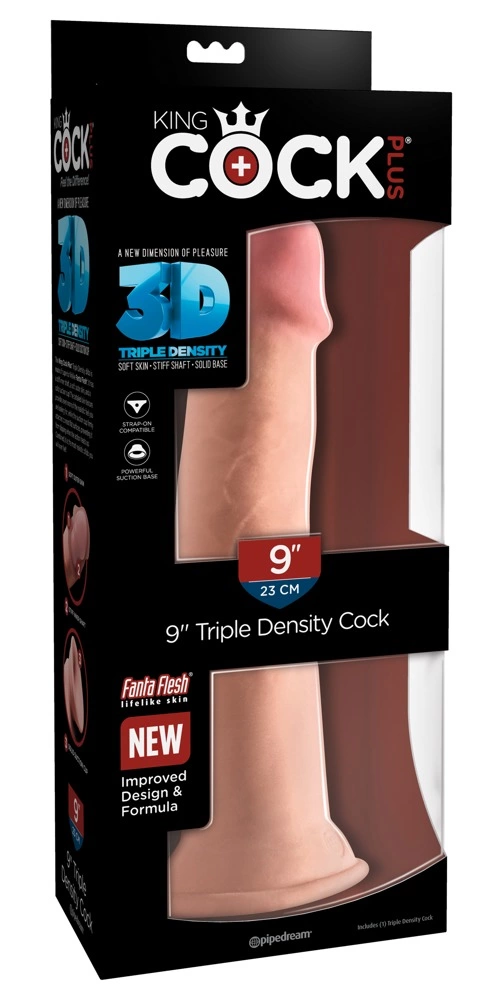 Realistyczne zakrzywione dildo do masturbacji wykonane z beżowych termoplastycznych elastomerów z przyssawką King Cock Plus 26 cm 