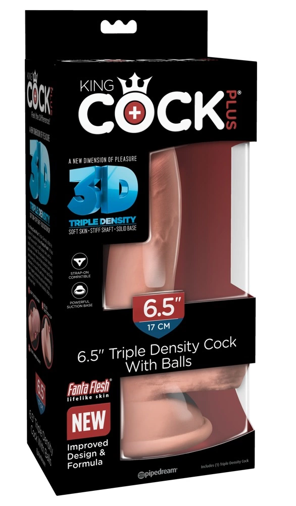 Realistyczne dildo z beżowych TPE z jądrami i przyssawką King Cock Plus 20 cm