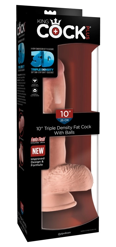 Realistyczne dildo do masturbacji wykonane z beżowych termoplastycznych elastomerów z przyssawką i jądrami King Cock Plus 28 cm 