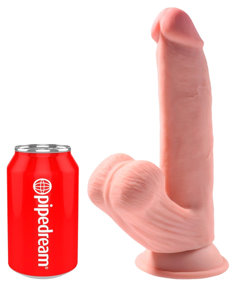 Realistyczne dildo do masturbacji z kulkami w jądrach wykonane z TPE w kolorze beżowym z przyssawką King Cock Plus 20 cm Realistyczne dildo do masturbacji z kulkami w jądrach wykonane z TPE w kolorze beżowym z przyssawką King Cock Plus 20 cm
