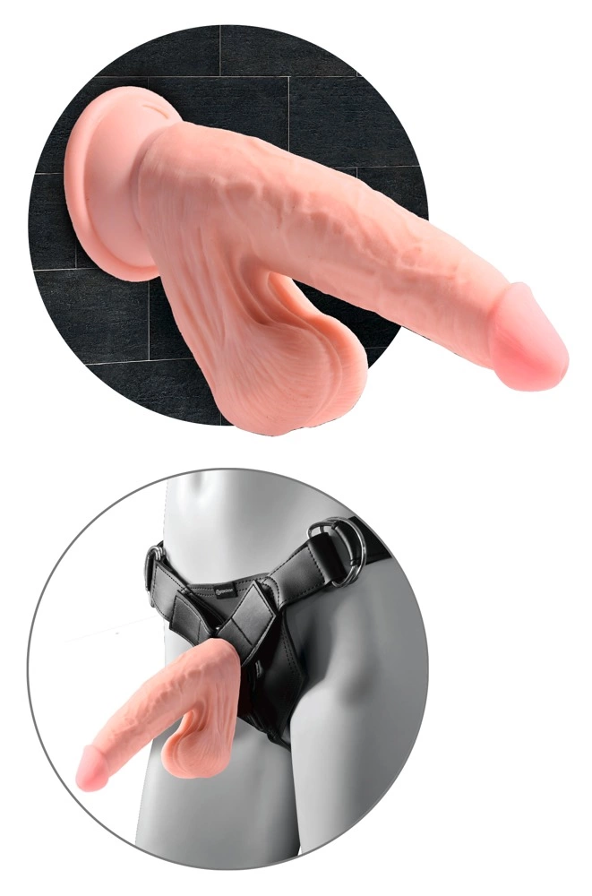 Realistyczne dildo do masturbacji z kulkami w jądrach wykonane z TPE w kolorze beżowym z przyssawką King Cock Plus 20 cm Realistyczne dildo do masturbacji z kulkami w jądrach wykonane z TPE w kolorze beżowym z przyssawką King Cock Plus 20 cm