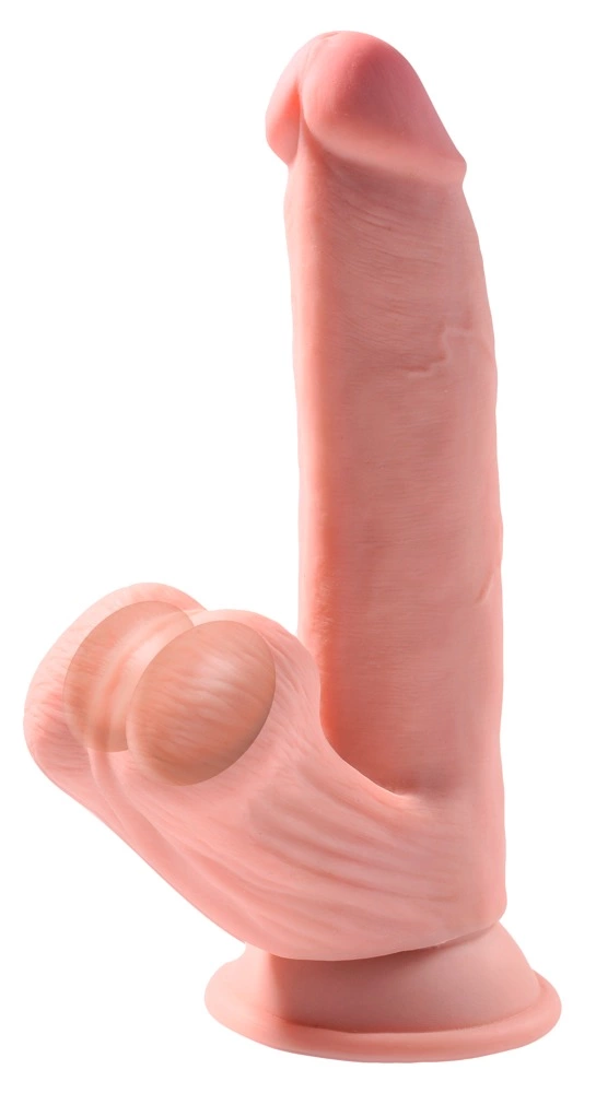 Realistyczne dildo do masturbacji z kulkami w jądrach wykonane z TPE w kolorze beżowym z przyssawką King Cock Plus 20 cm Realistyczne dildo do masturbacji z kulkami w jądrach wykonane z TPE w kolorze beżowym z przyssawką King Cock Plus 20 cm