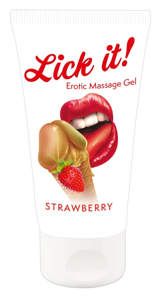 Żel do erotycznego masażu o smaku truskawki Lick It 50 ml