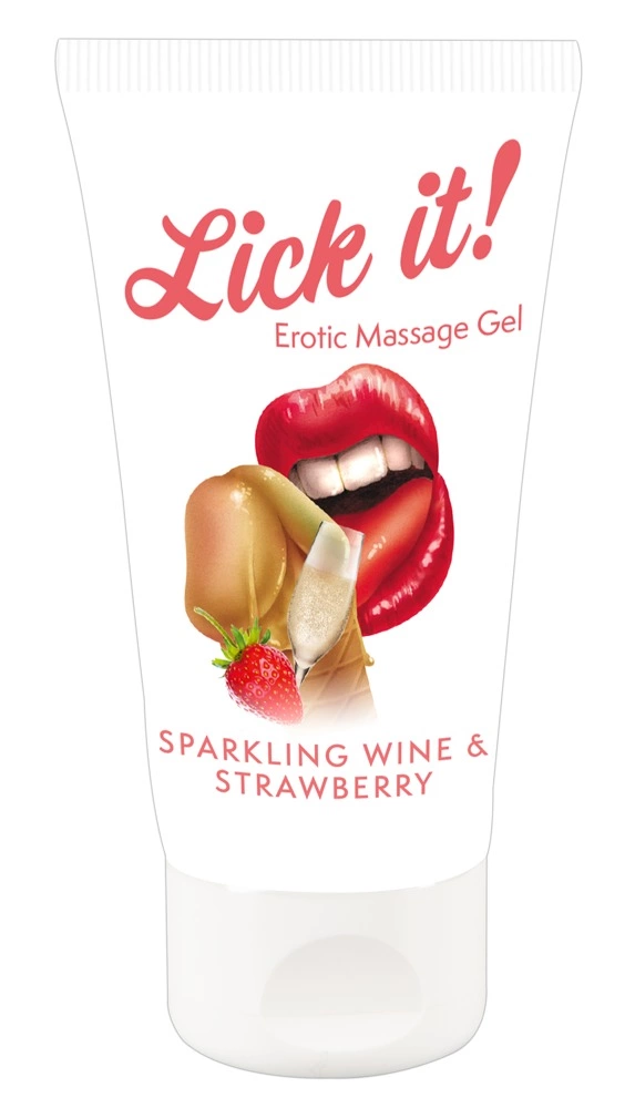 Żel do erotycznego masażu o smaku wina truskawkowego Lick It 50 ml