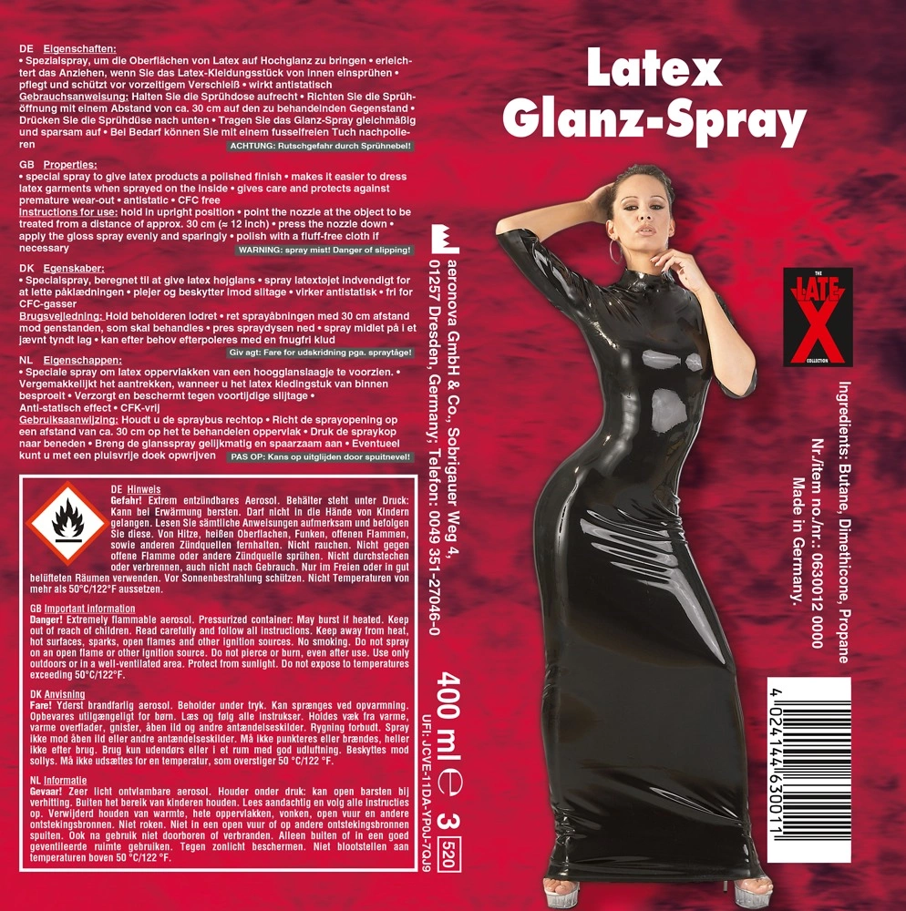 Spray nadający połysk lateksowym ubraniom LATE X Gloss Spray 400 ml Spray nadający połysk lateksowym ubraniom LATE X Gloss Spray 400 ml