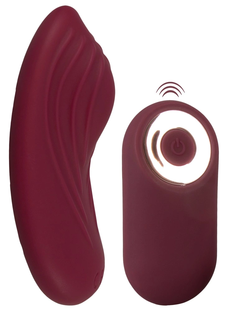 Wibrator do majtek do masturbacji łechtaczki wykonany z silikonu w kolorze bordowym z pilotem Magic Shiver Panty Vibe RC