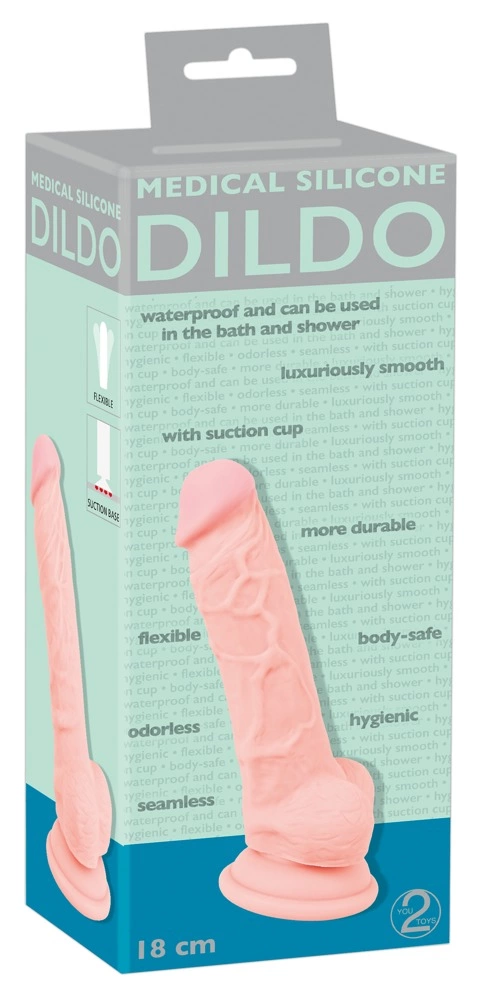 Medyczne realistyczne dildo do masturbacji wykonane z beżowego silikonu z przyssawką Medical Silicone 18 cm