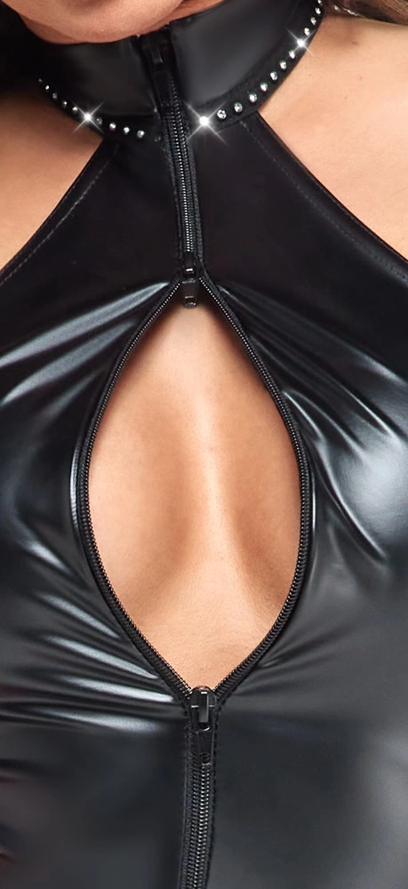 Noir Bodywear Kombinezon Powerwetlook XL Czarny Z Kryształkami