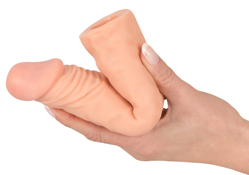 Realistyczna nakładka na penisa wykonana z silikonu w kolorze beżowym Nature Skin 19 cm