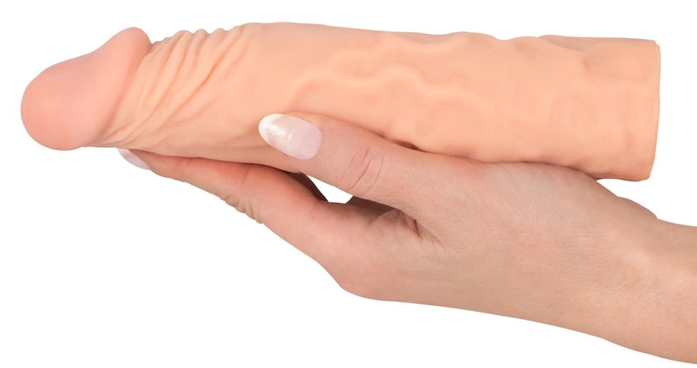 Realistyczna nakładka na penisa wykonana z silikonu w kolorze beżowym Nature Skin 19 cm