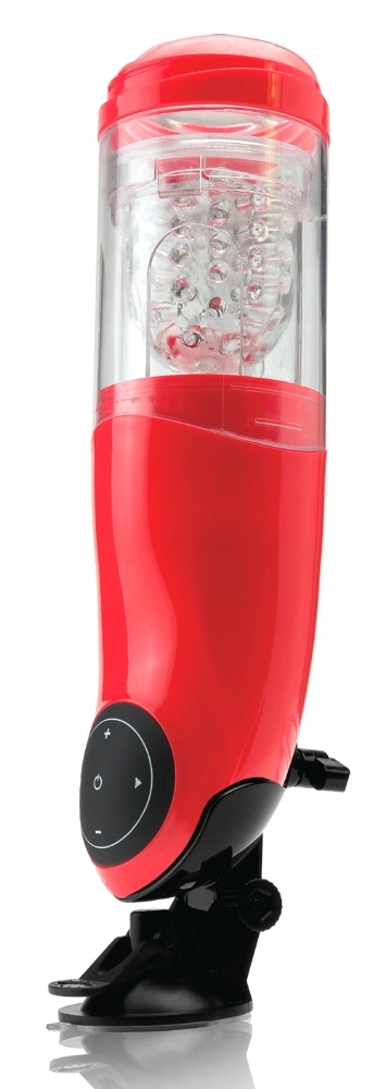 Czerwony masturbator do masturbacji penisa z ruchem obrotowym i oporowym z przyssawką Pipedream PET Mega-Bator Mouth