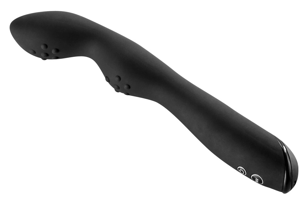 Zakrzywiony wibrator ze stymulacją punktu P wykonany z czarnego silikonu Rebel 23 cm