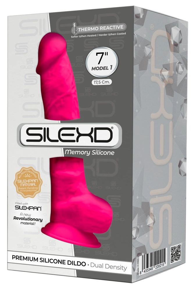 Realistyczne zakrzywione dildo do masturbacji wykonane z różowego silikonu z przyssawką i jądrami Silexd 17 cm