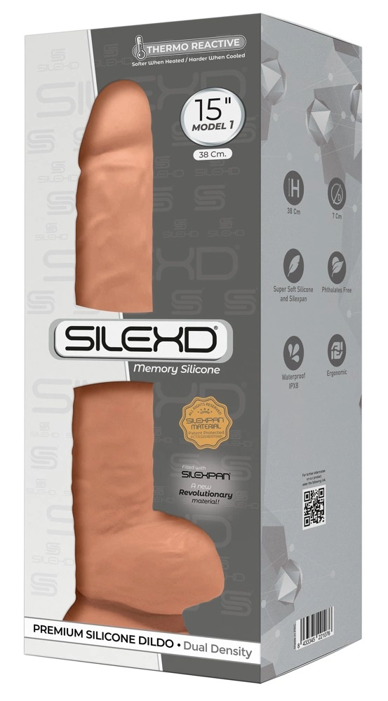 Realistyczne dildo do masturbacji wykonane z beżowego silikonu z przyssawką i jądrami SilexD 38 cm