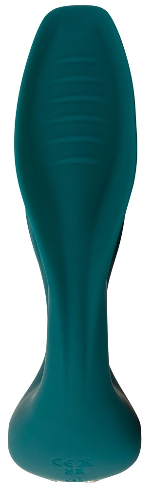 Wibrator do podwójnej stymulacji wykonany z silikonu w kolorze zielonym z pilotem Sweet Smile