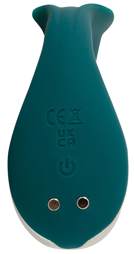 Wibrator do podwójnej stymulacji wykonany z silikonu w kolorze zielonym z pilotem Sweet Smile