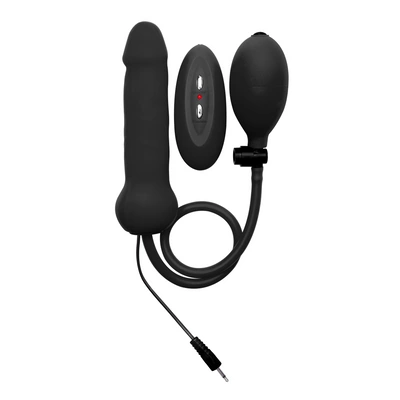 Dildo nadmuchiwane i wibrujące z czarnego silikonu z pilotem zdalnego sterowania Inflatable and Vibrating Silicone Dildo