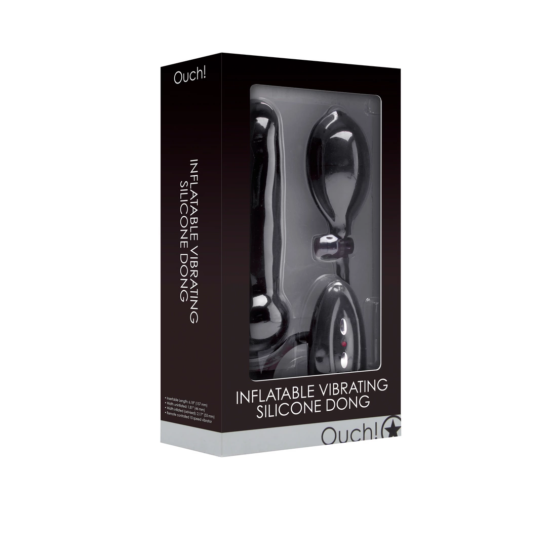 Dildo nadmuchiwane i wibrujące z czarnego silikonu z pilotem zdalnego sterowania Inflatable and Vibrating Silicone Dildo