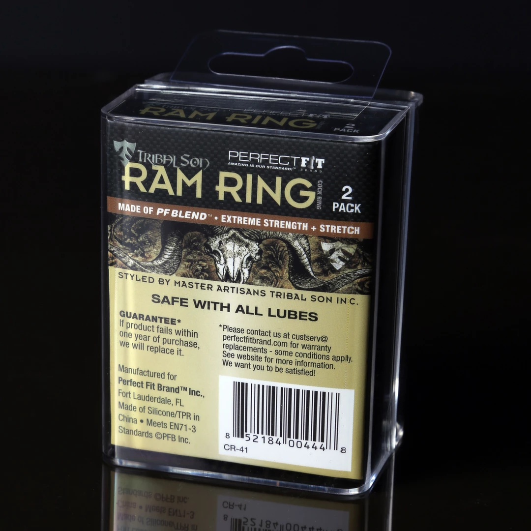 Dwa silikonowe pierścienie erekcyjne czarne z wzorem byka na penisa Perfect Fit Ram Ring Kit 