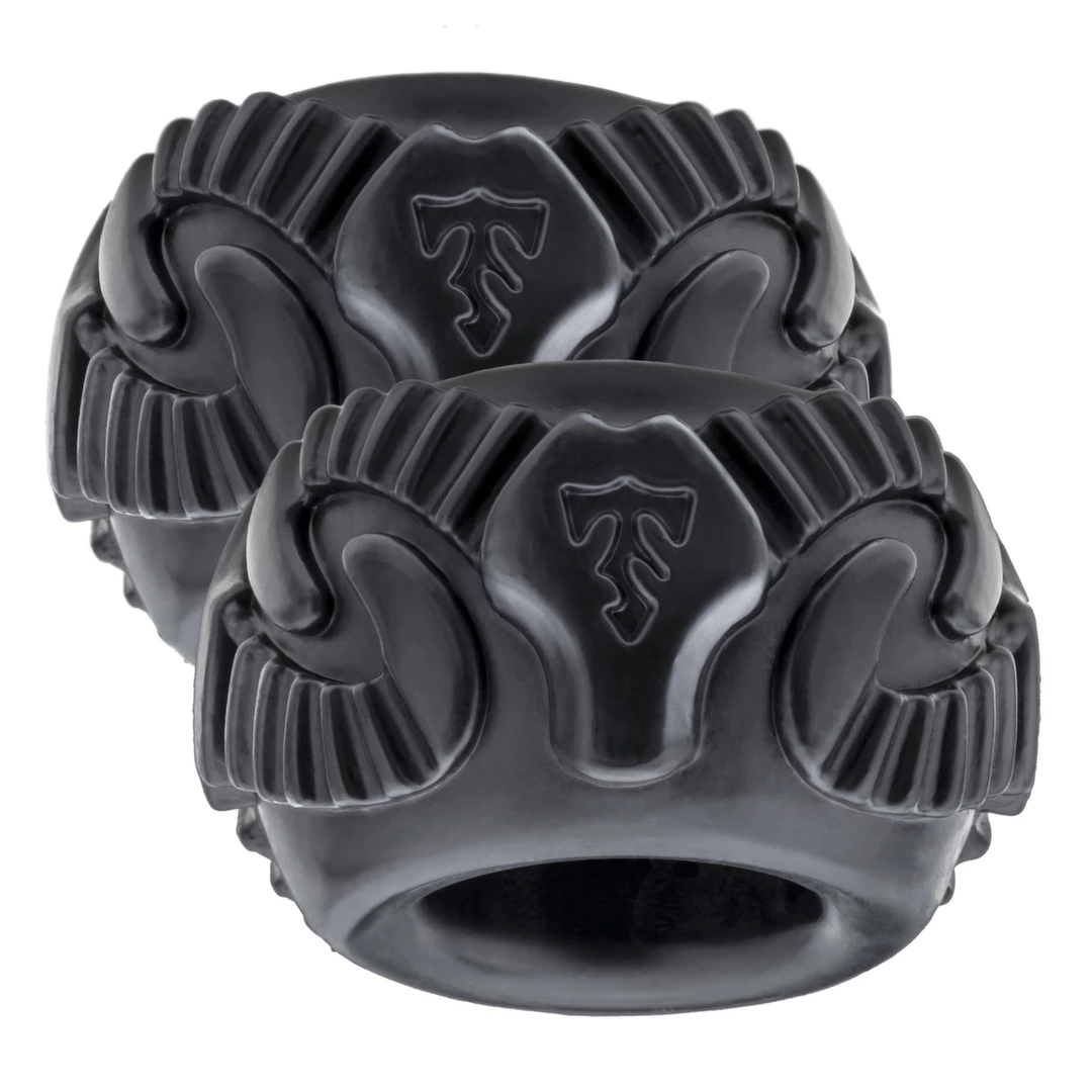 Dwa silikonowe pierścienie erekcyjne czarne z wzorem byka na penisa Perfect Fit Ram Ring Kit 