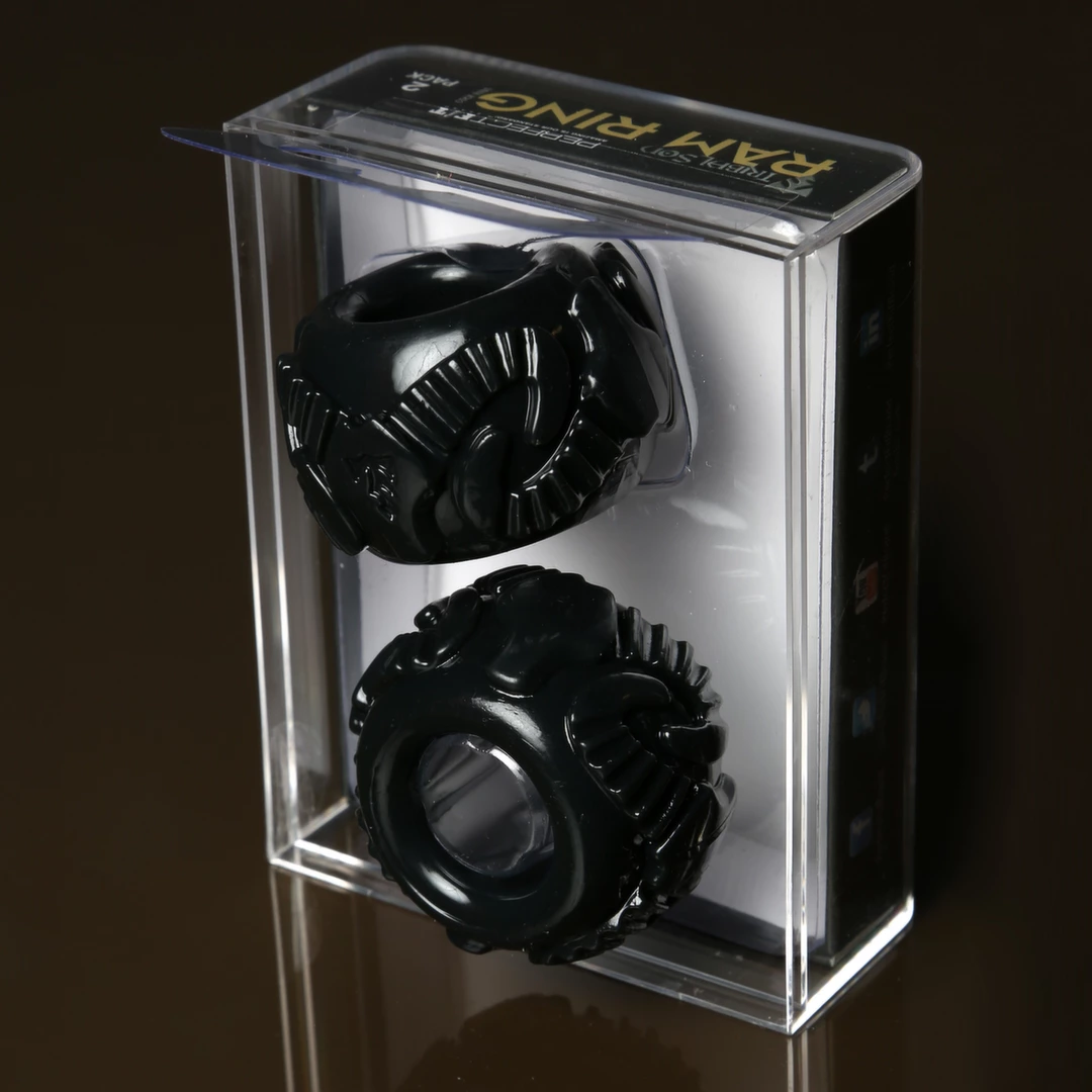 Dwa silikonowe pierścienie erekcyjne czarne z wzorem byka na penisa Perfect Fit Ram Ring Kit 