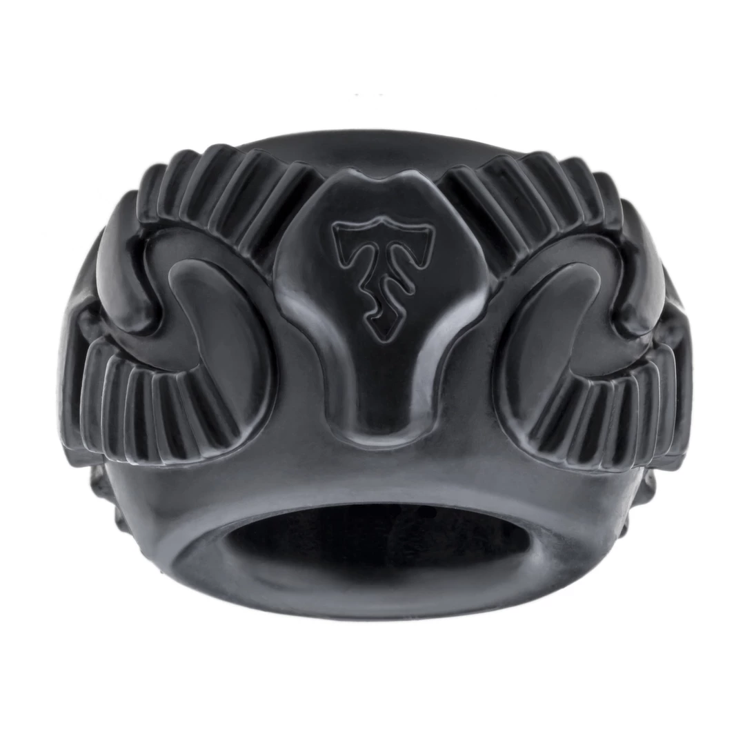 Pierścień erekcyjny silikonowy czarny z wzorem byka na penisa Perfect Fit Ram Ring 