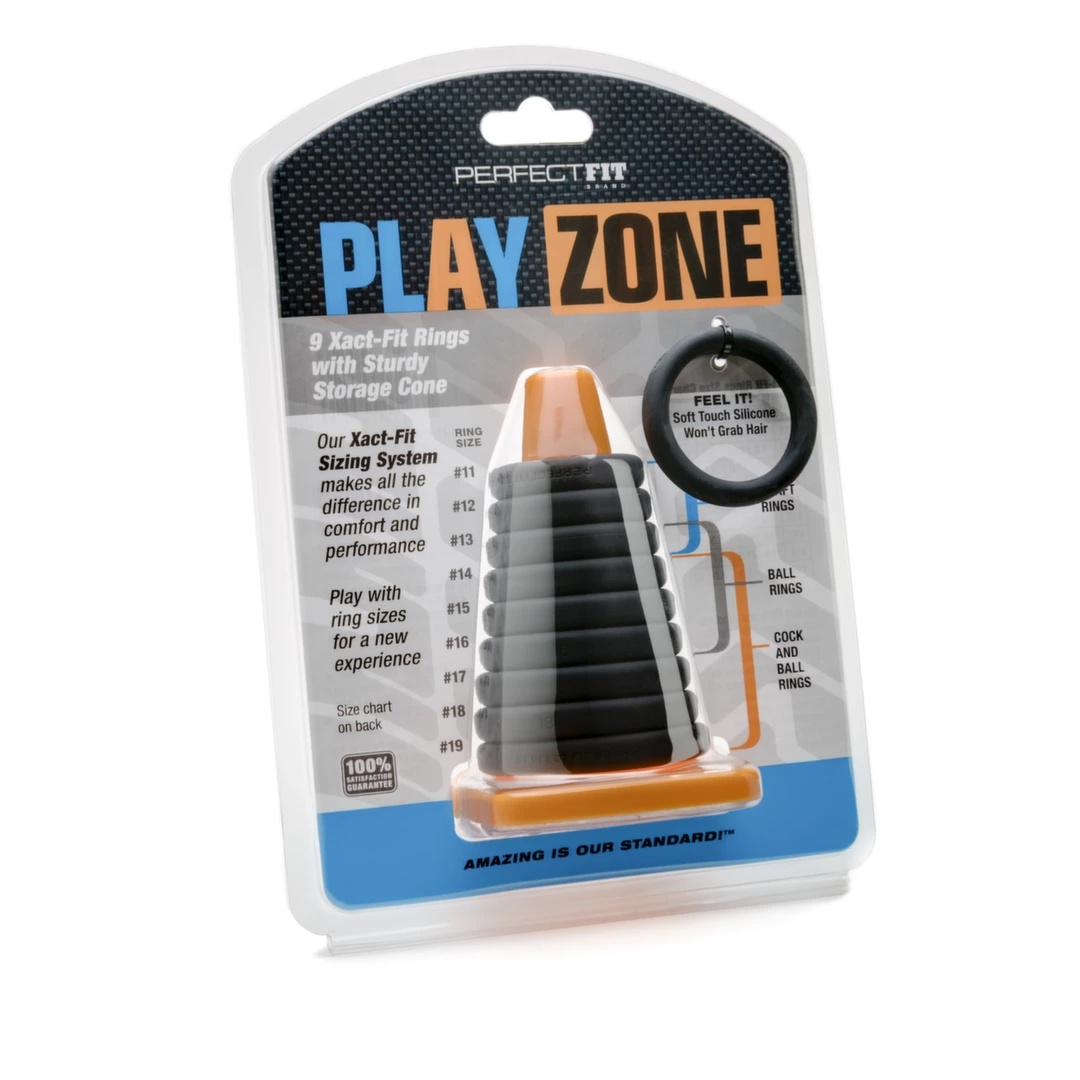 Zestaw pierścieni erekcyjnych z czarnego silikonu w 14 rozmiarach Perfect Fit Play Zone Kit Zestaw pierścieni erekcyjnych z czarnego silikonu w 14 rozmiarach Perfect Fit Play Zone Kit