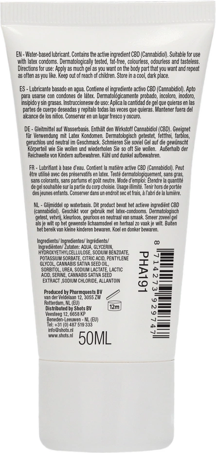 Pharmquests Shots Naturalny lubrykant wodny CBD 50ml, hipoalergiczny