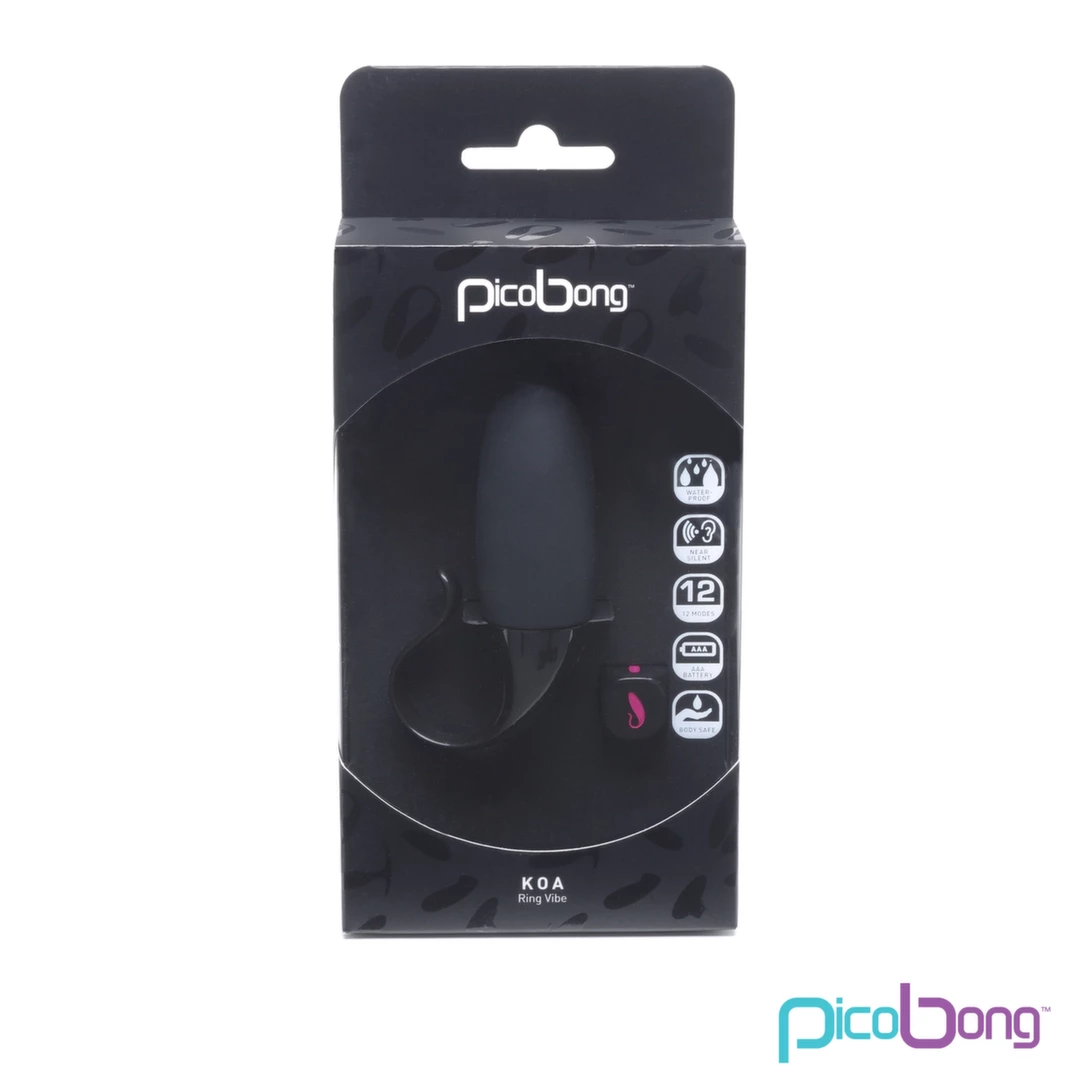 Wibrujący pierścień erekcyjny silikonowy czarny na penisa z wibrującą przedłużką Picobong Koa Black
