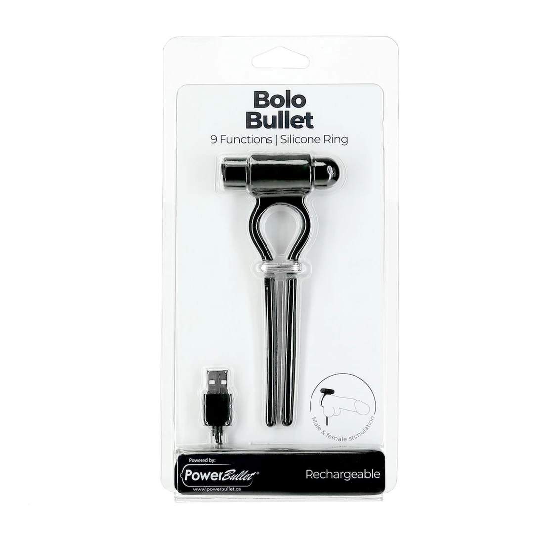 Wibrujący silikonowy pierścień na penisa czarny z regulatorem średnicy PowerBullet Bolo Adjustable  Wibrujący silikonowy pierścień na penisa czarny z regulatorem średnicy PowerBullet Bolo Adjustable