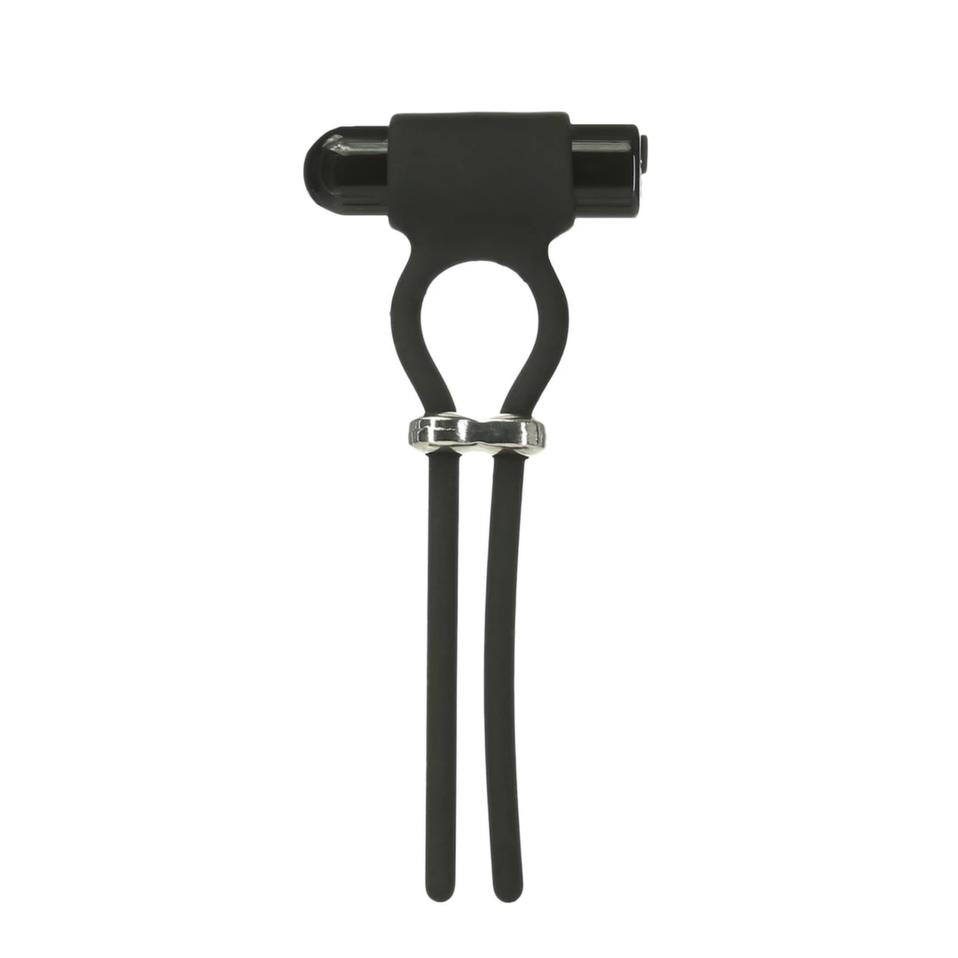 Wibrujący silikonowy pierścień na penisa czarny z regulatorem średnicy PowerBullet Bolo Adjustable 