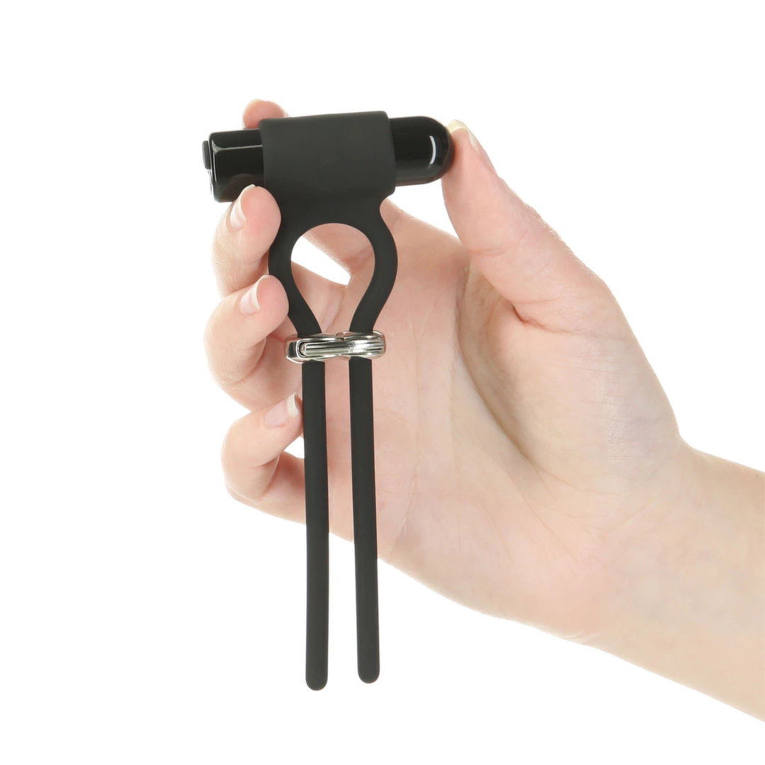 Wibrujący silikonowy pierścień na penisa czarny z regulatorem średnicy PowerBullet Bolo Adjustable  Wibrujący silikonowy pierścień na penisa czarny z regulatorem średnicy PowerBullet Bolo Adjustable