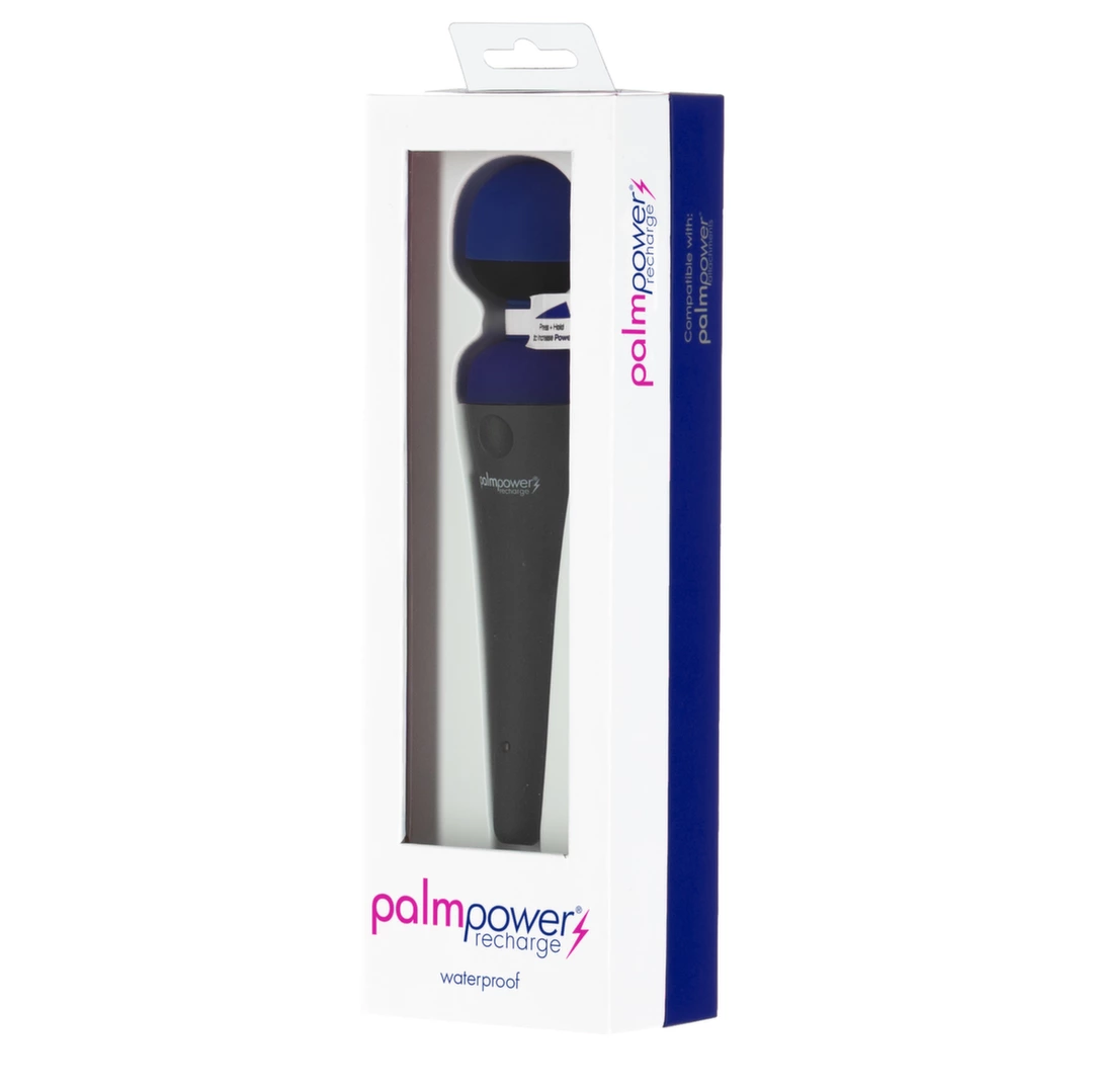 Wibrator silikonowy do masturbacji łechtaczki w kolorze czarno niebieskim PalmPower Recharge Wand Massager Wibrator silikonowy do masturbacji łechtaczki w kolorze czarno niebieskim PalmPower Recharge Wand Massager