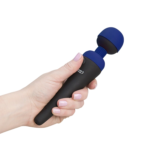 Wibrator silikonowy do masturbacji łechtaczki w kolorze czarno niebieskim PalmPower Recharge Wand Massager Wibrator silikonowy do masturbacji łechtaczki w kolorze czarno niebieskim PalmPower Recharge Wand Massager