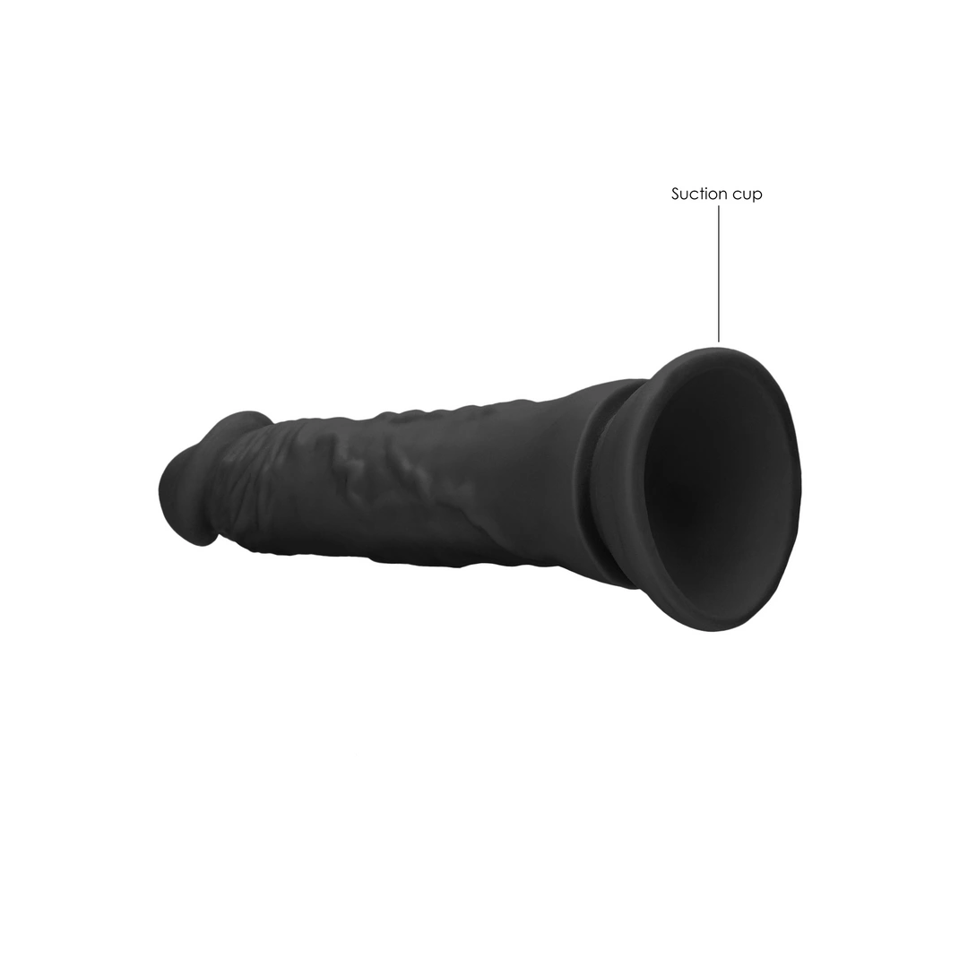 Realistyczne dildo do masturbacji wykonane z czarnego termoplastycznego elastomeru z przyssawką RealRock 17 cm