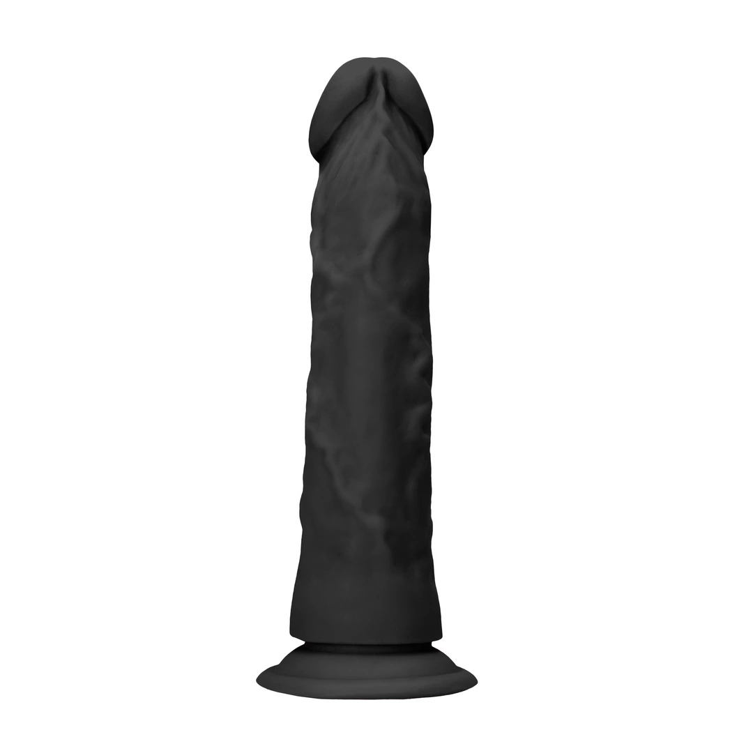 Realistyczne dildo do masturbacji wykonane z czarnego termoplastycznego elastomeru z przyssawką RealRock 17 cm