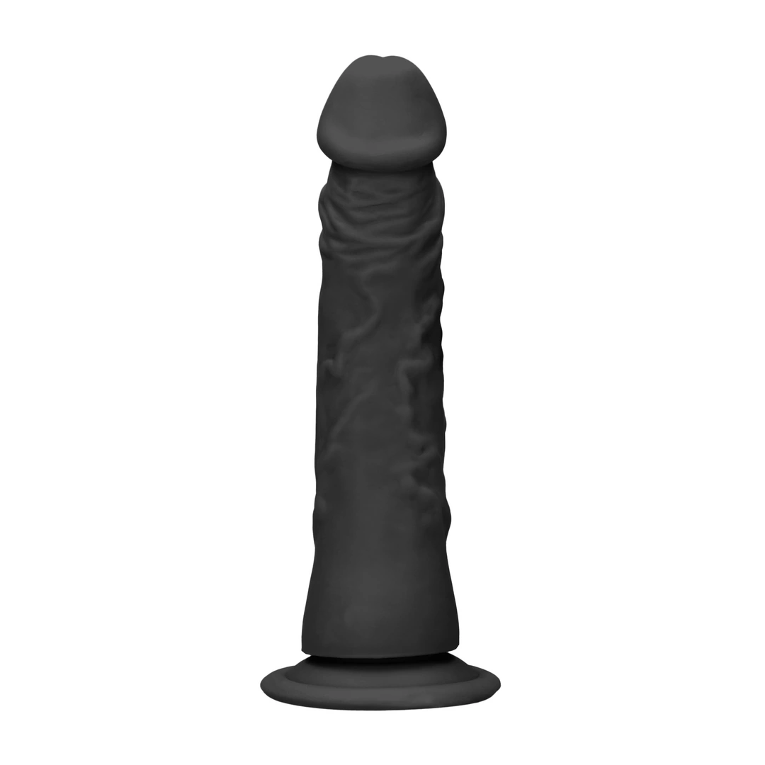Realistyczne dildo do masturbacji wykonane z czarnego termoplastycznego elastomeru z przyssawką RealRock 17 cm