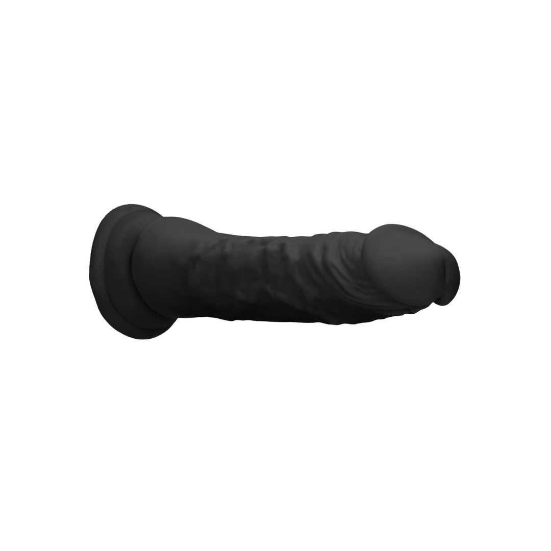 Realistyczne dildo do masturbacji wykonane z czarnego termoplastycznego elastomeru z przyssawką RealRock 17 cm