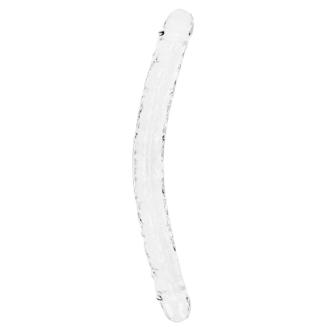 Realistyczne podwójne dildo do masturbacji wykonane z przezroczystego silikonu RealRock 45 cm