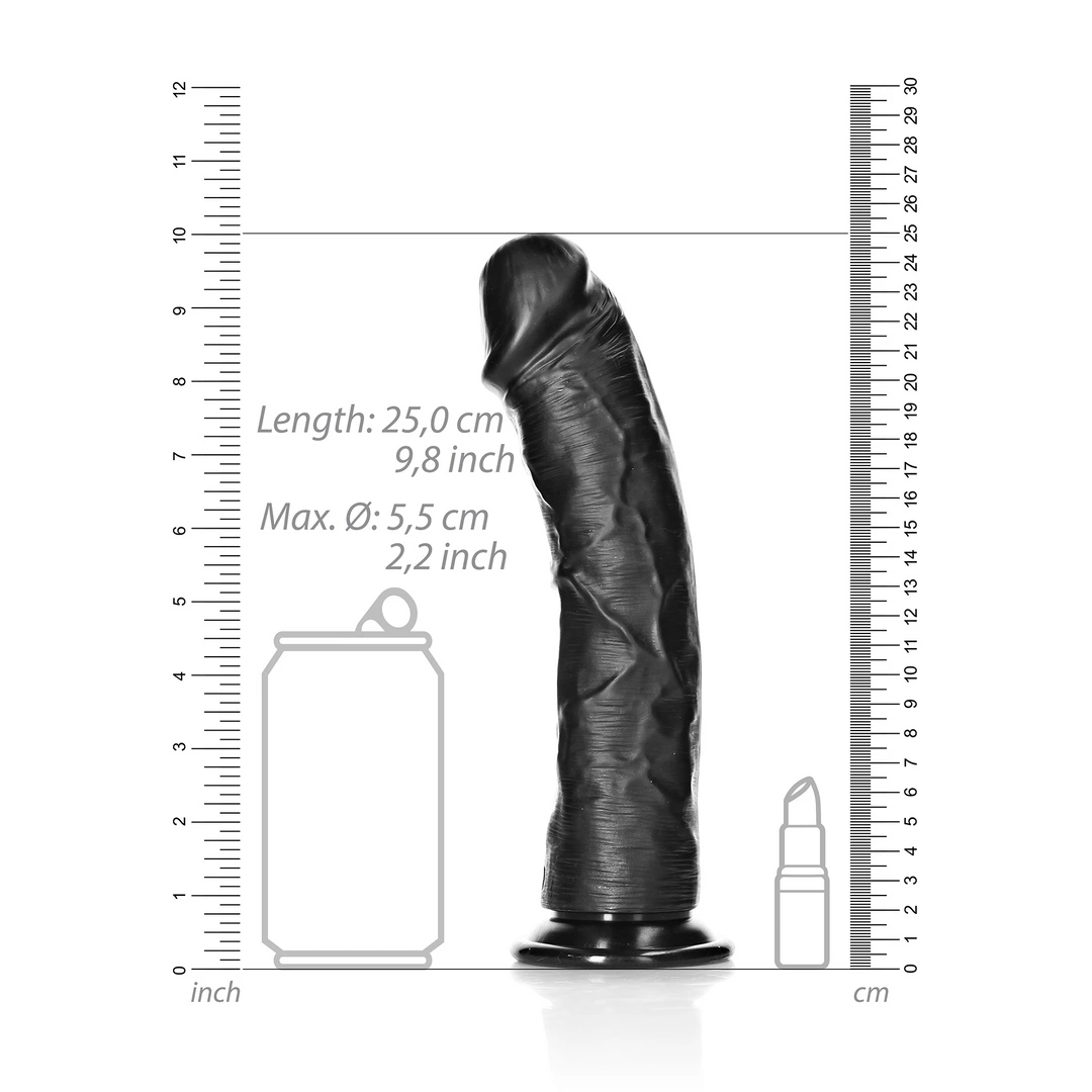 Realistyczne zakrzywione dildo do masturbacji wykonane z czarnego silikonu z przyssawką RealRock 23 cm