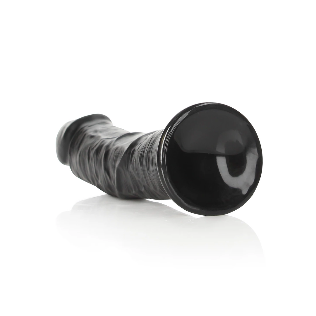 Realistyczne zakrzywione dildo do masturbacji wykonane z czarnego silikonu z przyssawką RealRock 23 cm
