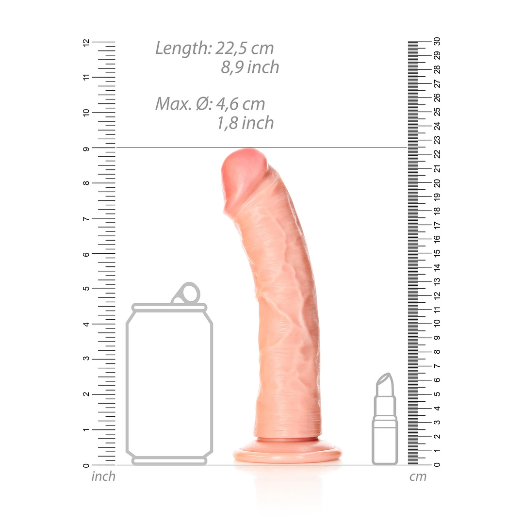 Realistyczne zakrzywione dildo do masturbacji wykonane z beżowego silikonu z przyssawką RealRock 20 cm
